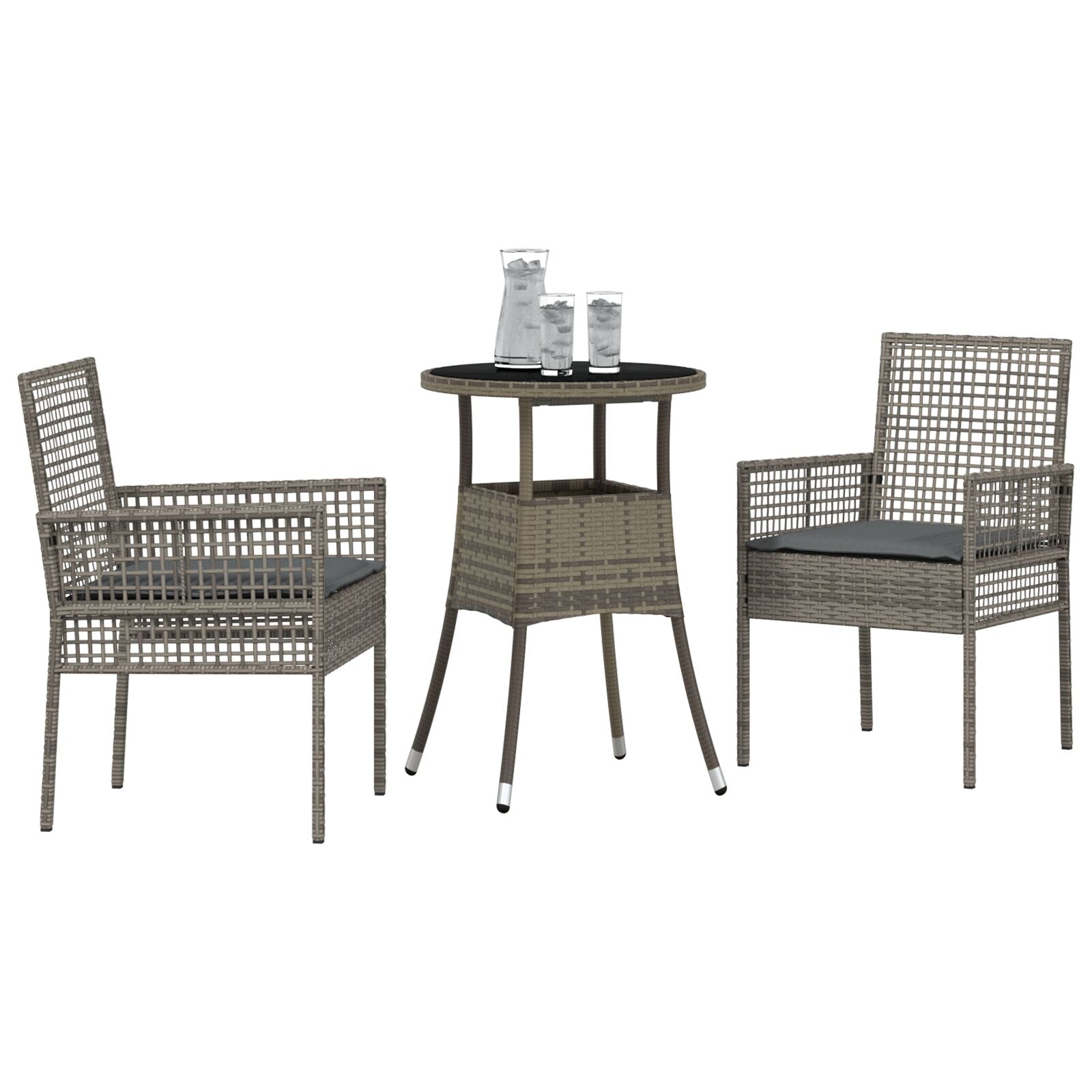 3 Delige Tuin Eetset Grijs Poly Rattan