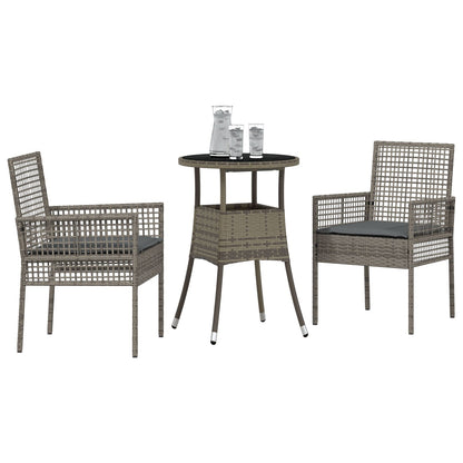 3 Delige Tuin Eetset Grijs Poly Rattan