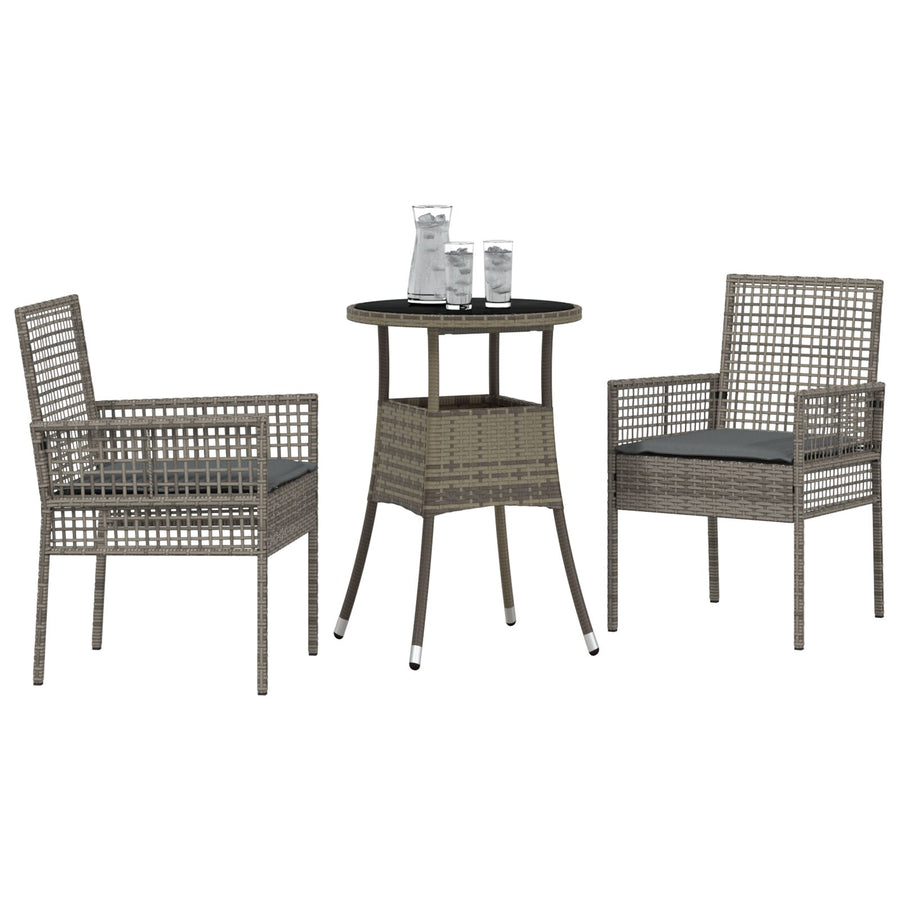 3 Delige Tuin Eetset Grijs Poly Rattan