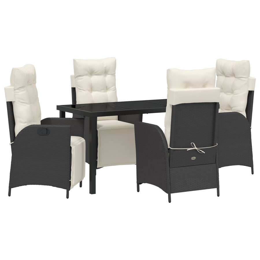 5-Delige Tuin Eetset Zwart Poly Rattan