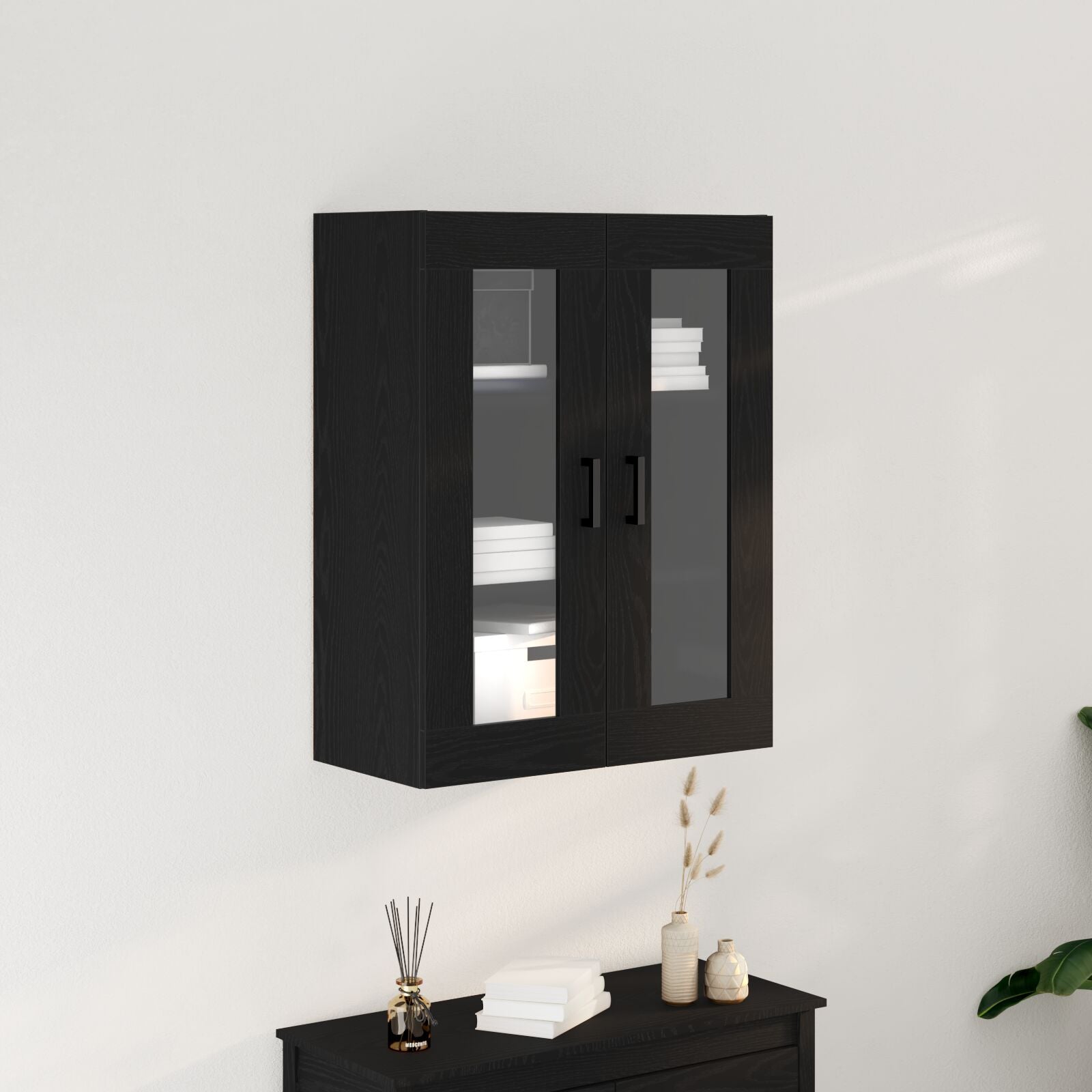 Wandkast Met Glazen Deuren Zwart Eiken 69.5X34X90 Cm