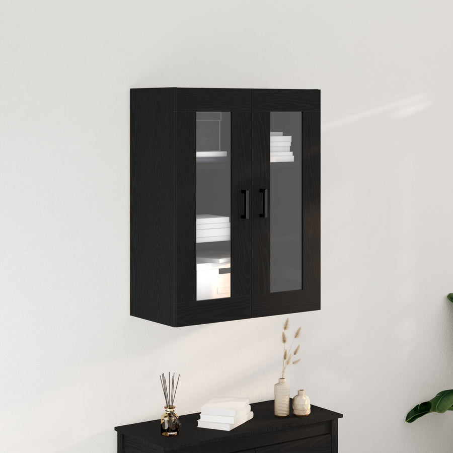 Wandkast Met Glazen Deuren Zwart Eiken 69.5X34X90 Cm