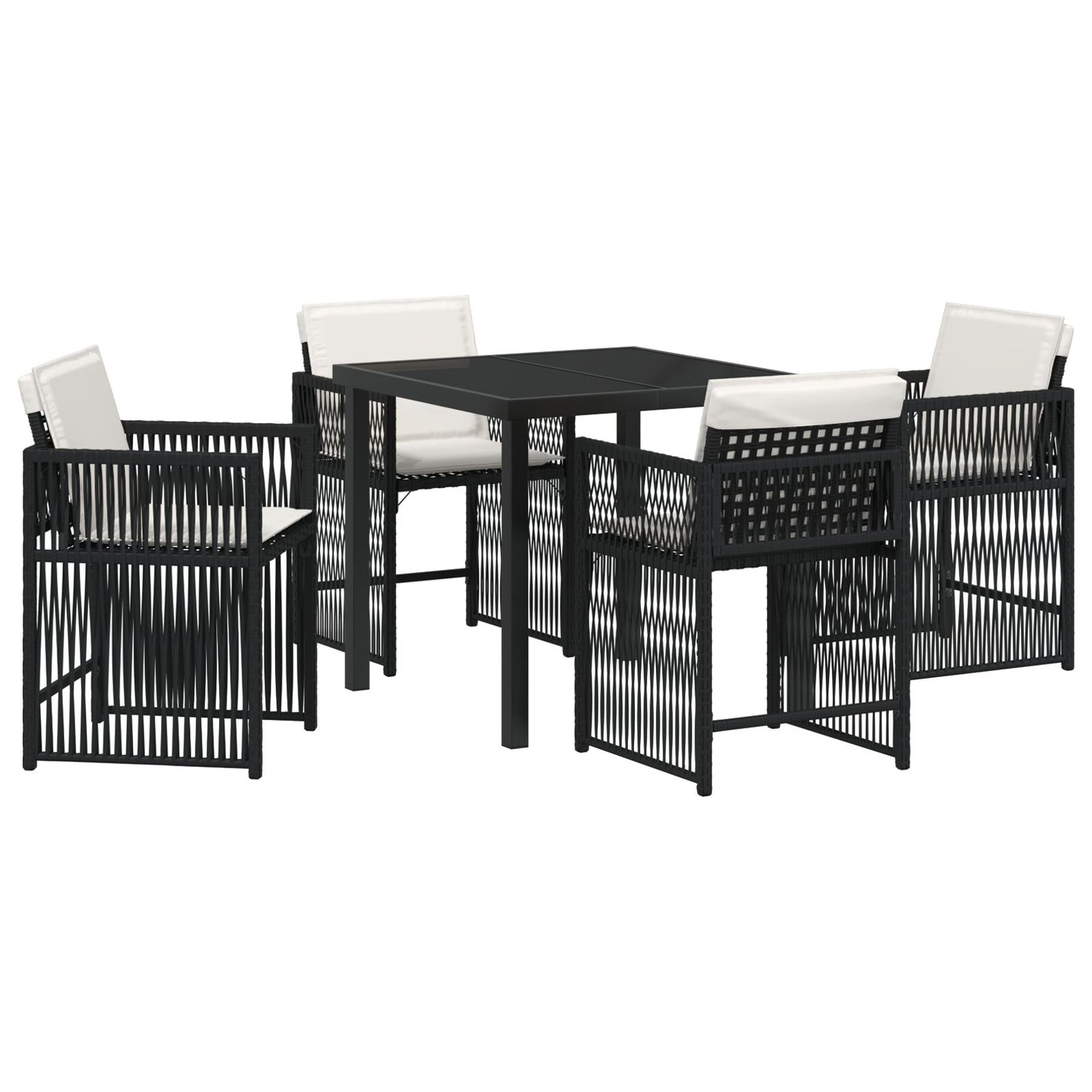 5-Delige Tuin Eettafel Set Met Kussens Zwart Poly Rattan