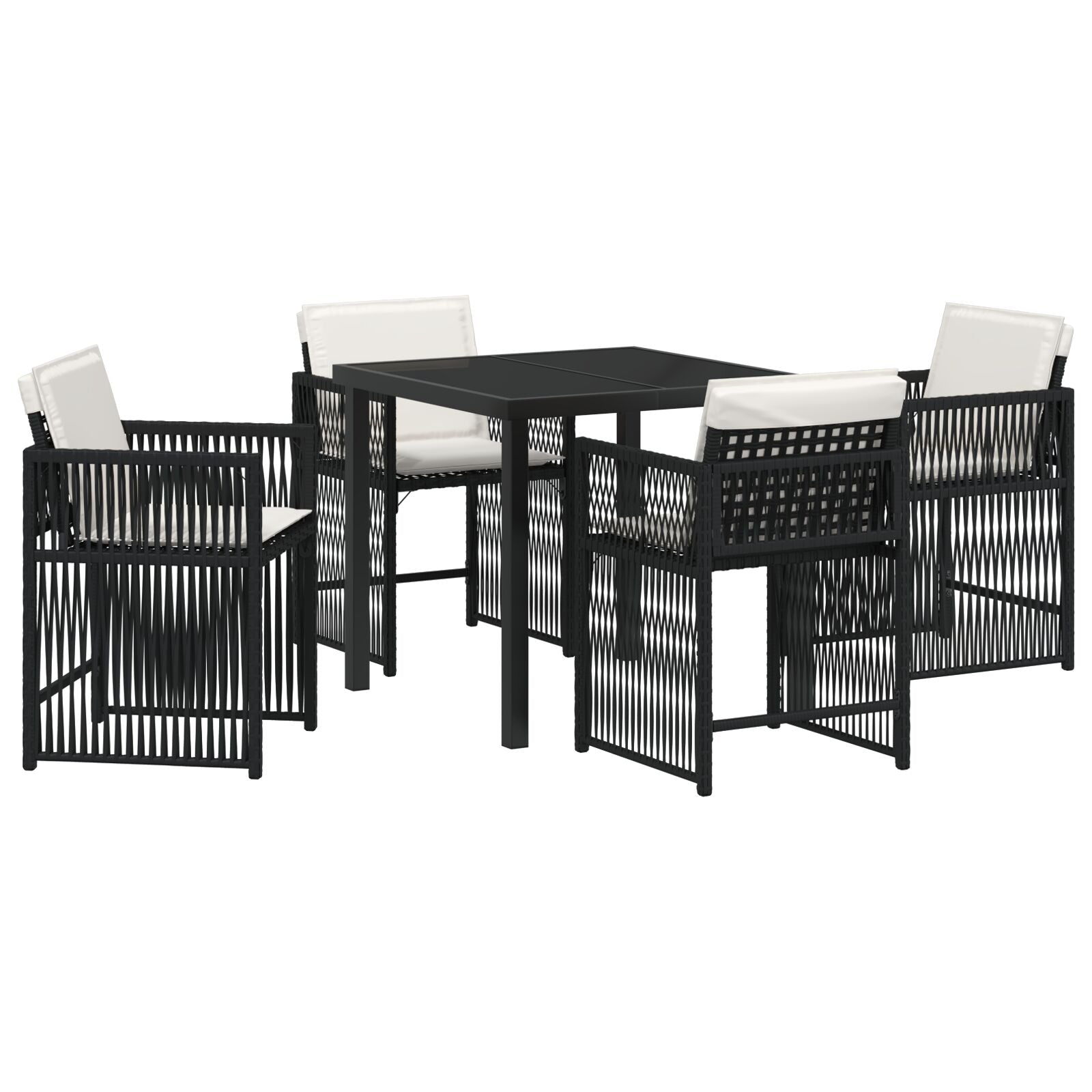 5-Delige Tuin Eettafel Set Met Kussens Zwart Poly Rattan