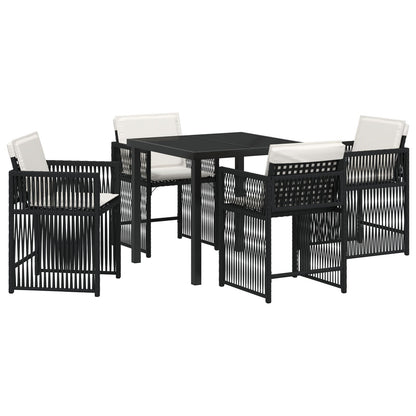 5-Delige Tuin Eettafel Set Met Kussens Zwart Poly Rattan