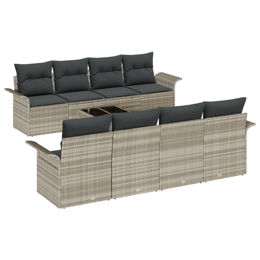 9-Delige Tuin Sofa Set Met Kussens Lichtgrijs Poly Rattan