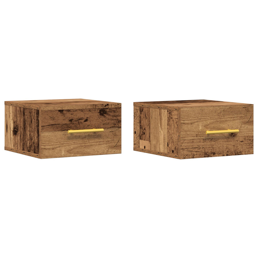 Nachtkastjes 2 Stuks Wandgemonteerd Oud Hout 35X35X20 Cm Zwart Eiken