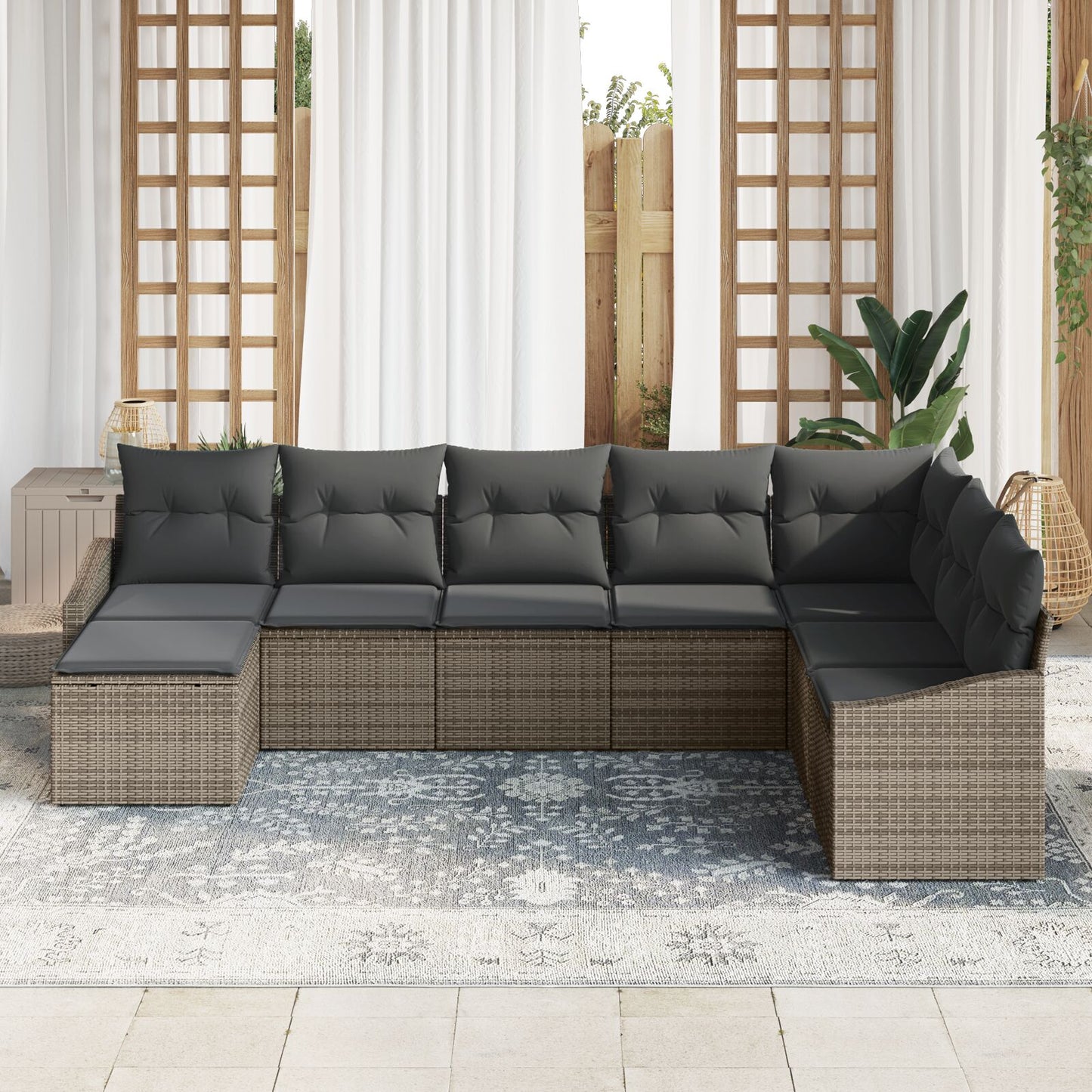 8-Delige Tuin Sofa Set Met Kussens Grijze Poly Rattan