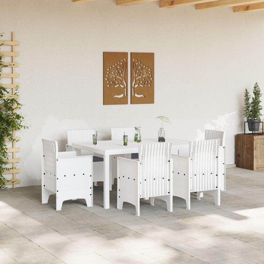 7-Delige Tuin Eetset Met Kussens Wit Poly Rattan