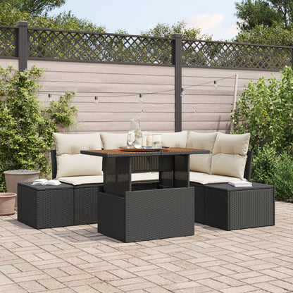 5-Delige Tuin Eetset Met Kussens Zwart Poly Rattan Acacia
