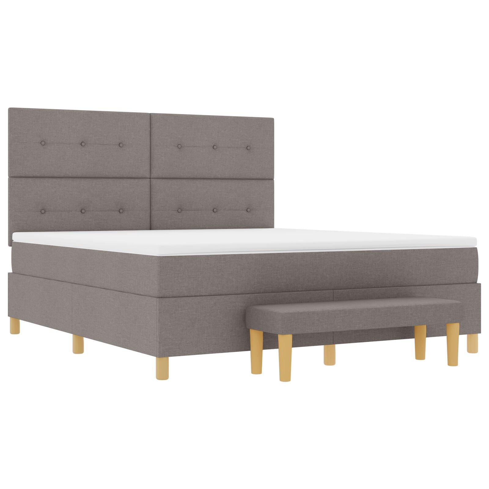 Boxspring Met Matras & Bank Stof Taupe 180 x 200 cm Knopgestikt