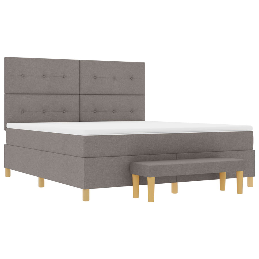 Boxspring Met Matras & Bank Stof Taupe 180 x 200 cm Knopgestikt