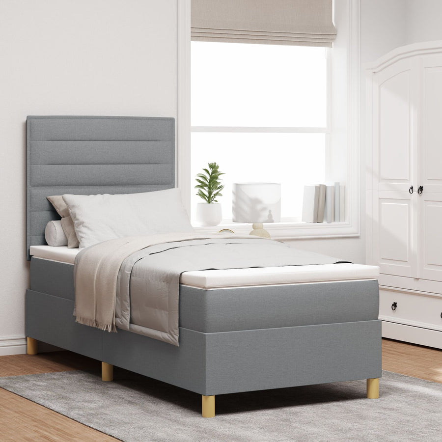 Boxspring Bed Met Matras Lichtgrijs 100X200 Cm Stof Blauw