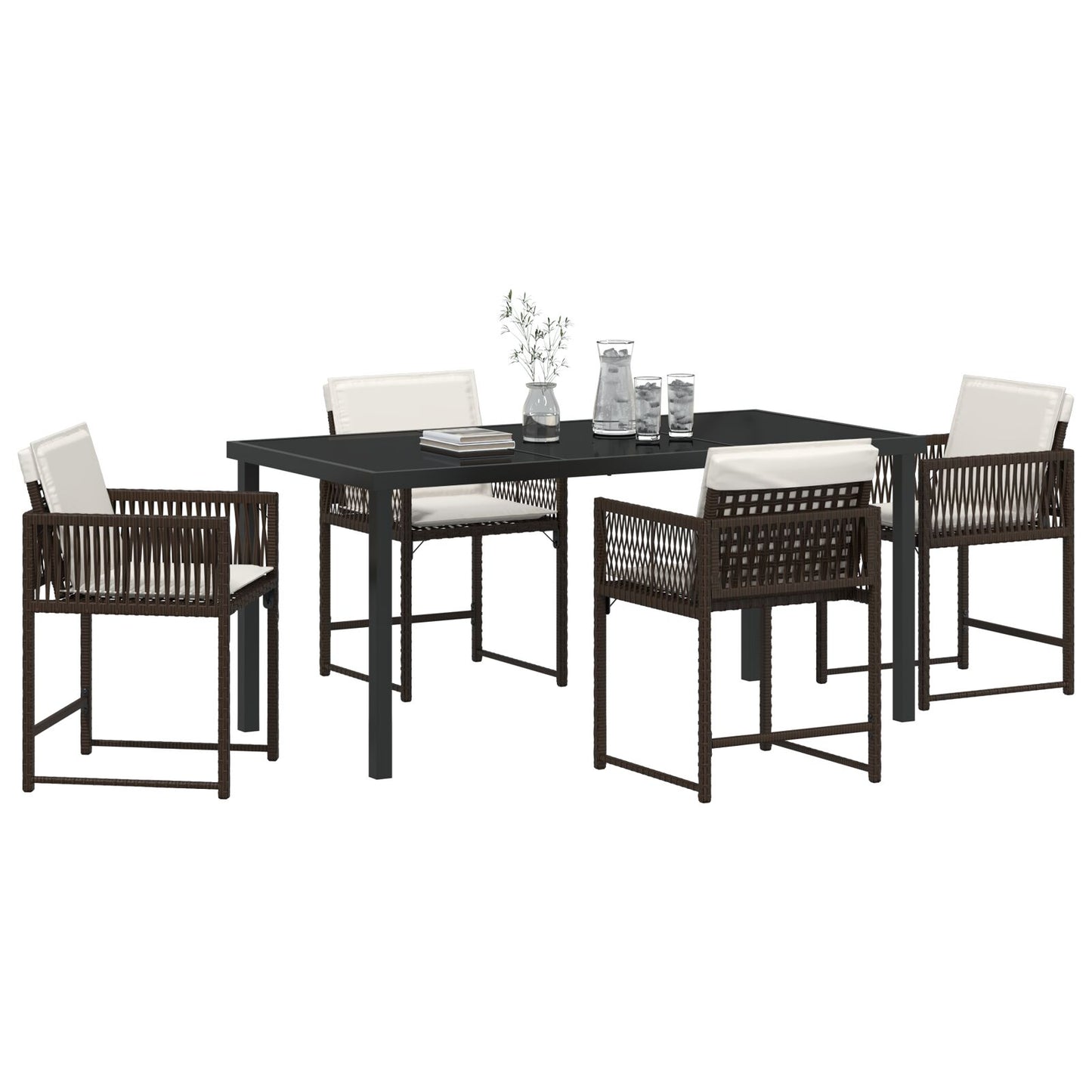5-Delige Tuinset Met Kussens Bruin Poly Rattan