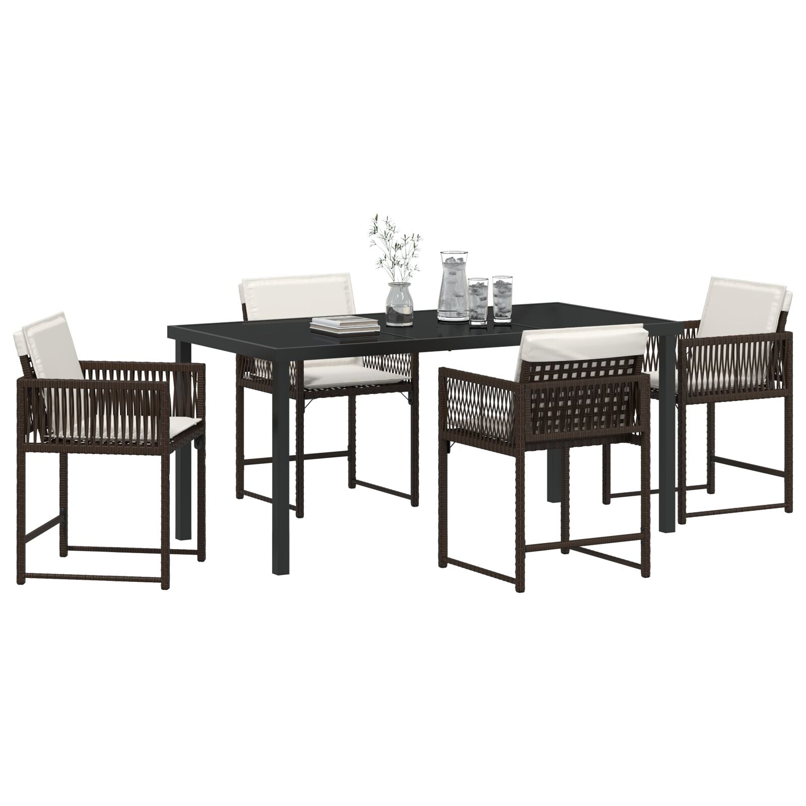 5-Delige Tuinset Met Kussens Bruin Poly Rattan