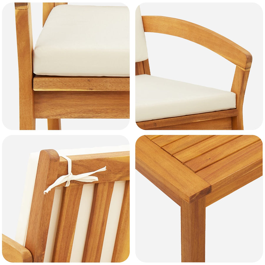 3-Delige Bistro Set Met Kussens - Gemaakt Van Massief Acaciahout Crème wit 2x stoel + tafel
