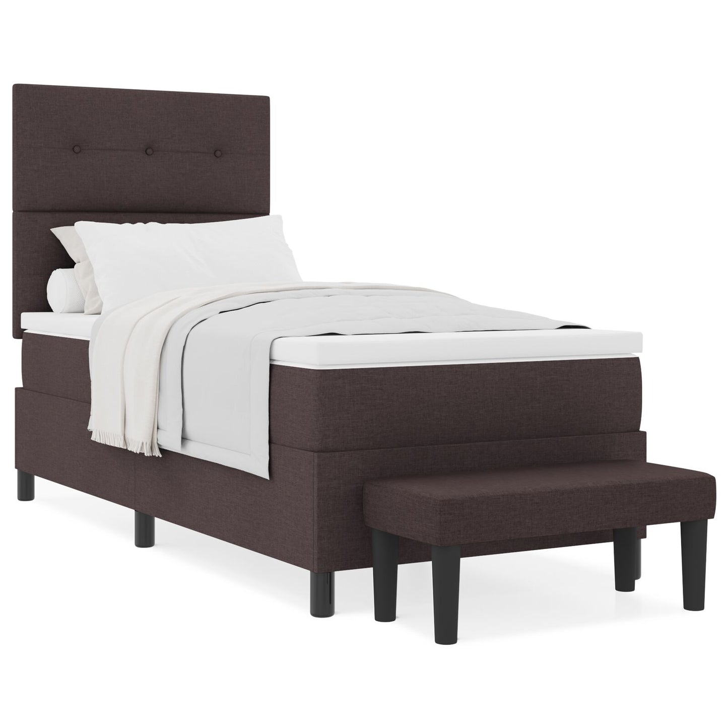 Boxspringbed Met Matras En Bankje Stof Donkerbruin 90 x 190 cm Knopgehemde