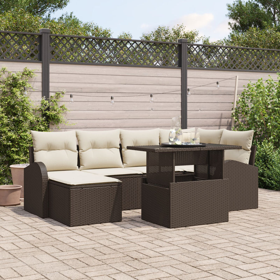 7-Delige Tuin Sofa Set Met Kussens Bruin Poly Riet