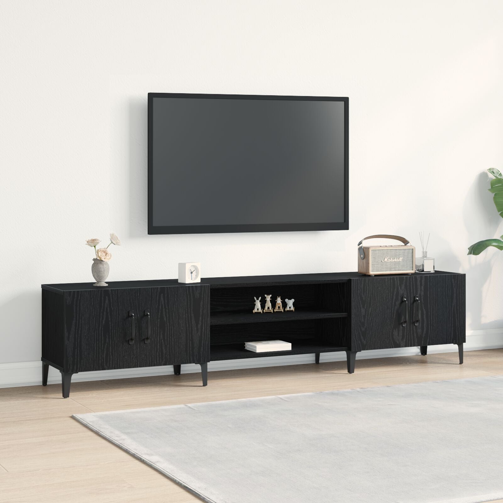 Tv Meubel Zwart Eiken 180X31,5X40 Cm Geengineerd Hout