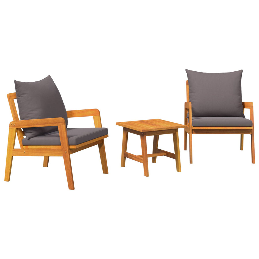 3-Delig Bistro Set Met Kussens Massief Acaciahout Donkergrijs 2x stoelen + tafel