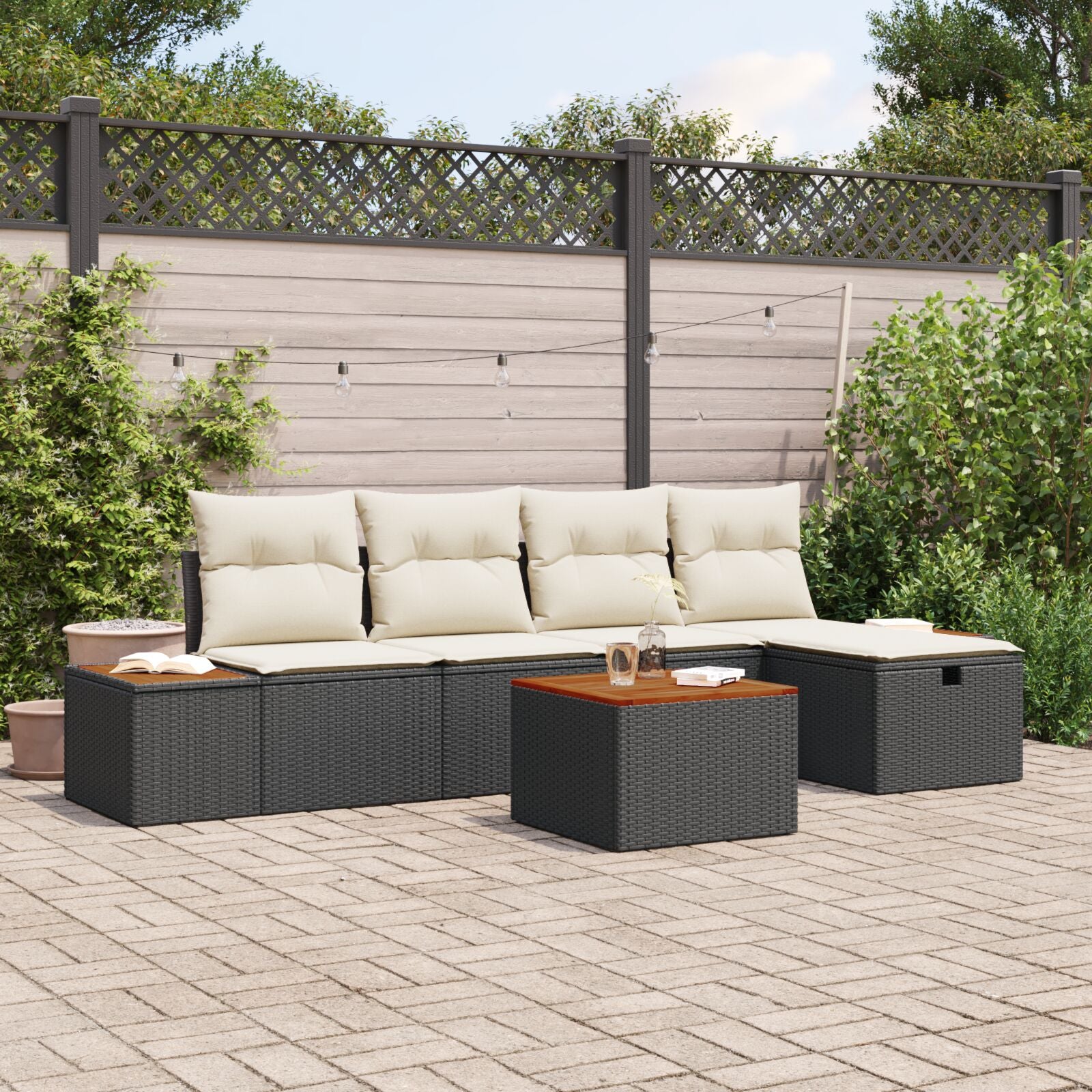 6-Delige Tuin Sofa Set Met Kussens Zwart Poly Rattan