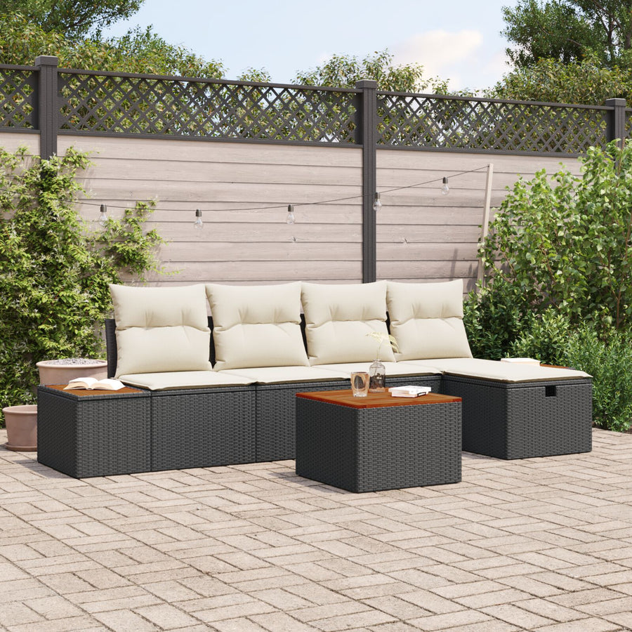 6-Delige Tuin Sofa Set Met Kussens Zwart Poly Rattan