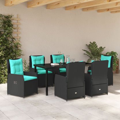 7-Delige Tuin Eettafel Set Zwart Poly Rattan