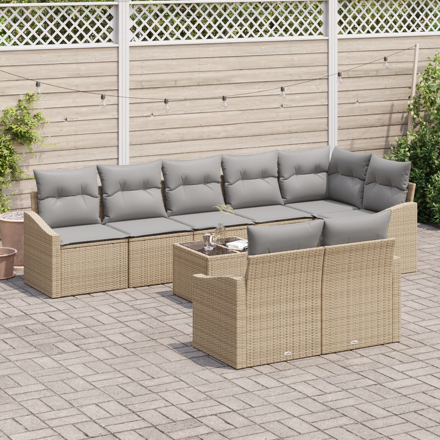 9-Delige Tuin Eetset Met Kussens Zwart Poly Rattan