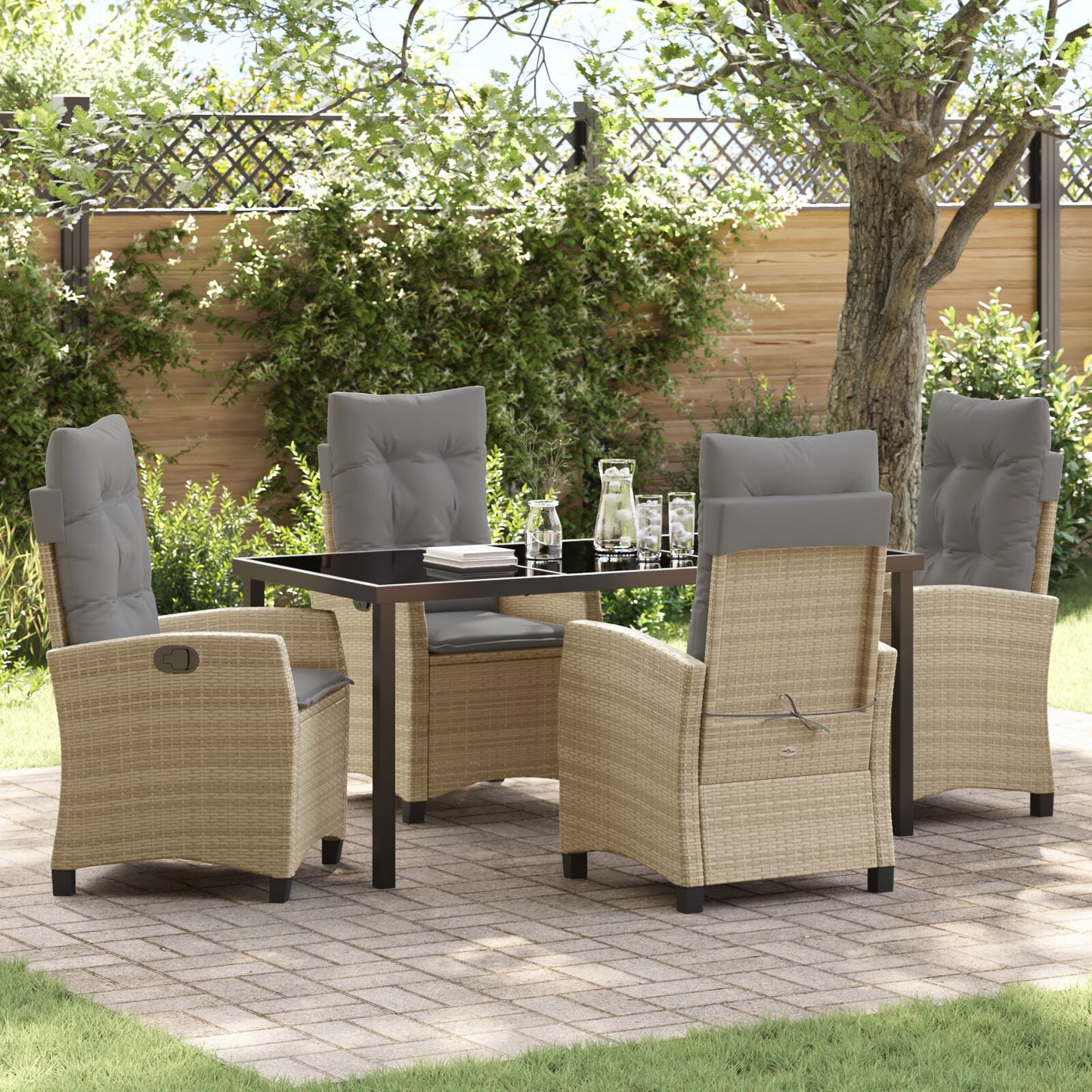 5-Delige Tuin Eettafelset Met Kussens Beige Poly Rattan