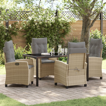 5-Delige Tuin Eettafelset Met Kussens Beige Poly Rattan