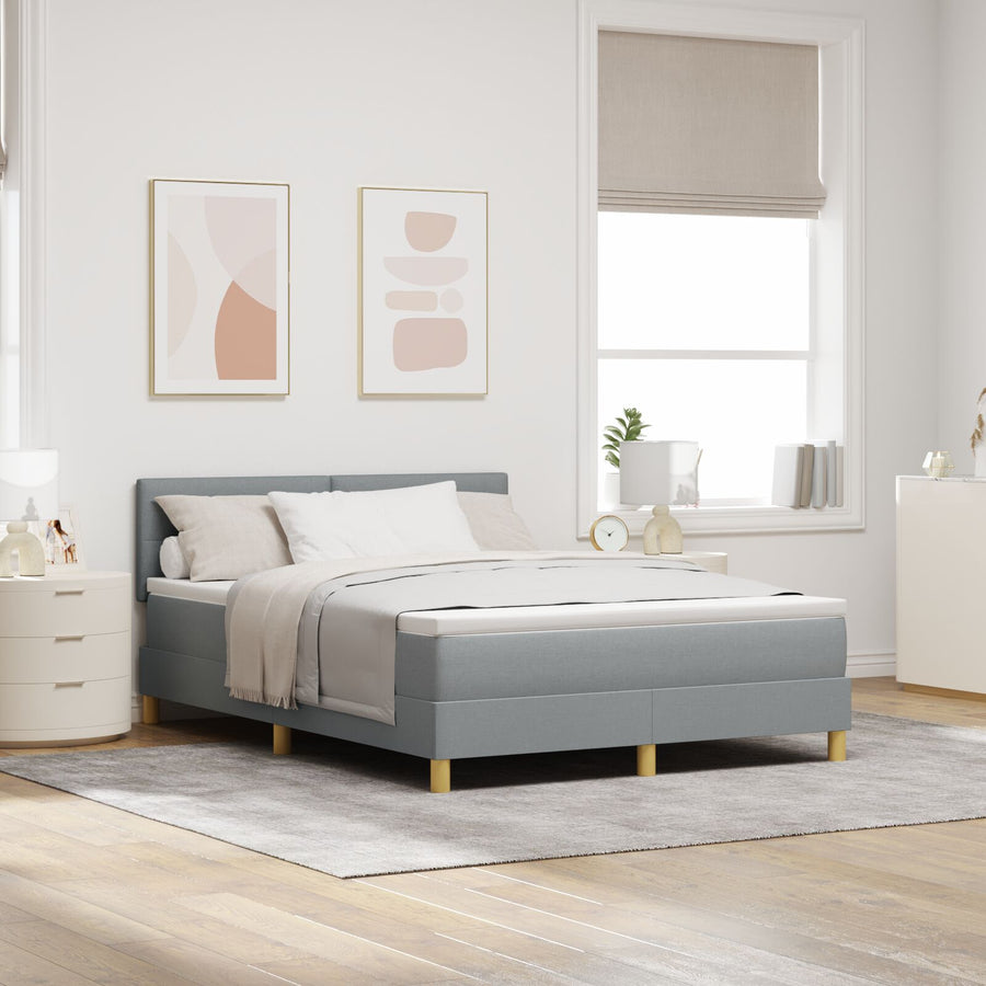 Boxspring Bed Met Matras Stof Lichtgrijs 160 x 200 cm Knopen tufted