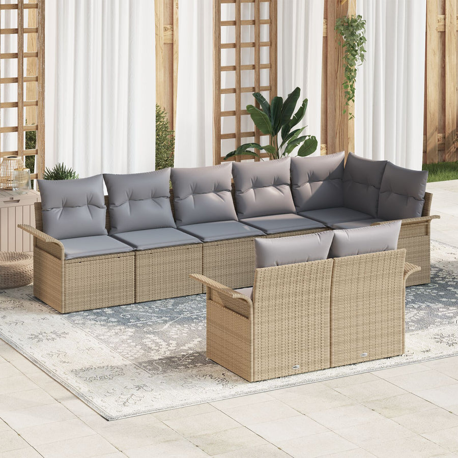8-Delige Tuinsalonset Met Kussens Poly Rattan Beige en grijs zonder tafel