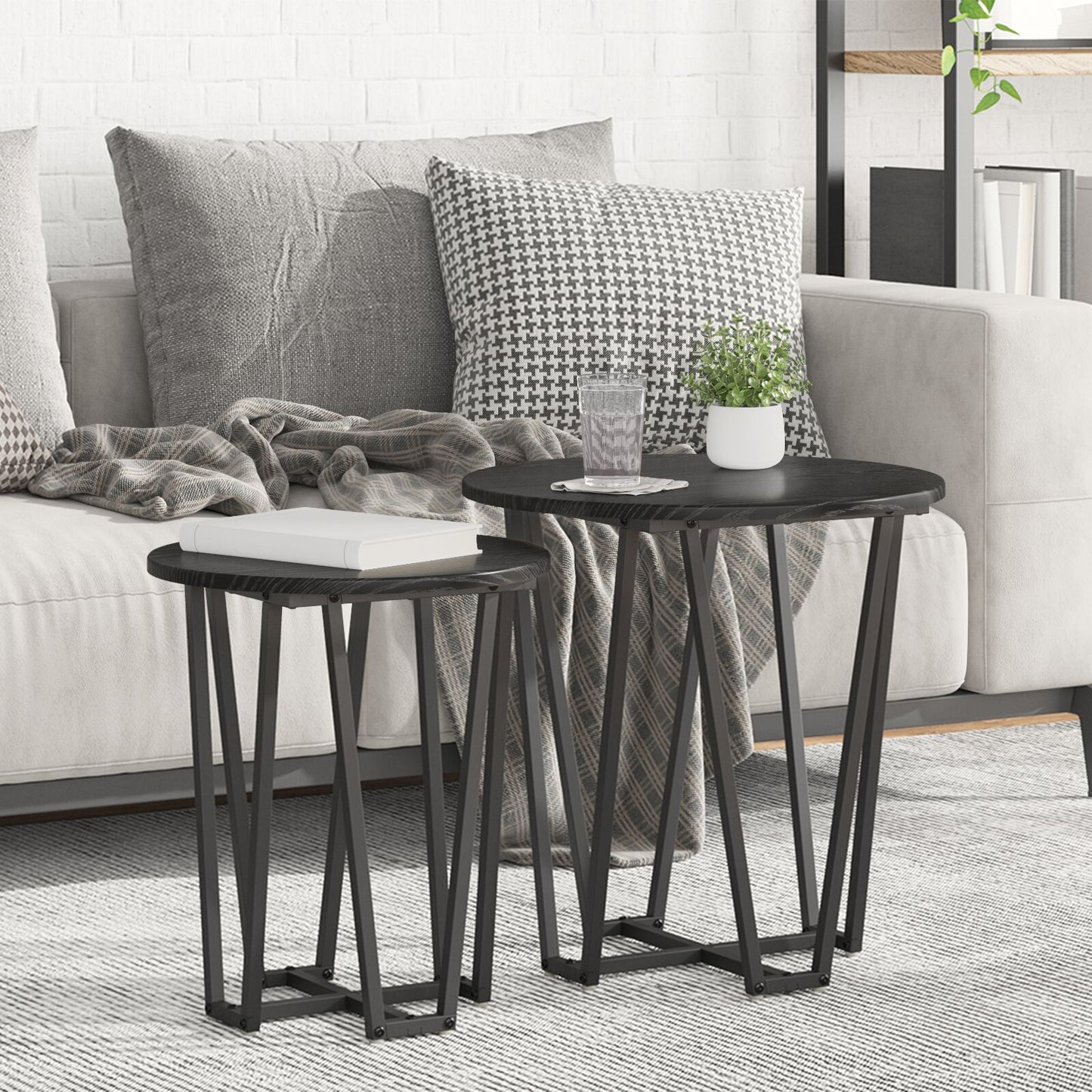 Bijzettafel Set Van 2 - Mdf En Metaal Zwart eiken