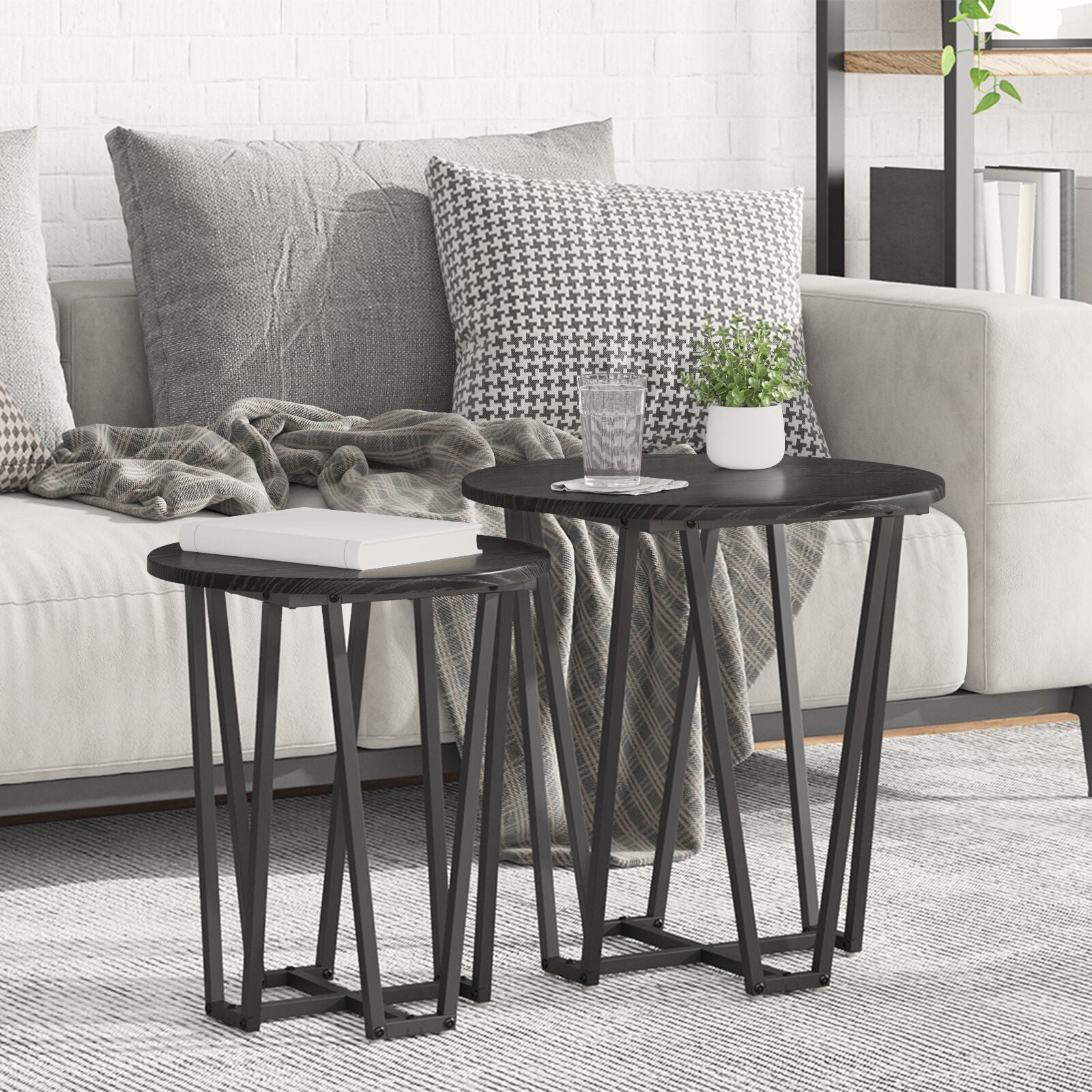 Bijzettafel Set Van 2 - Mdf En Metaal Zwart eiken