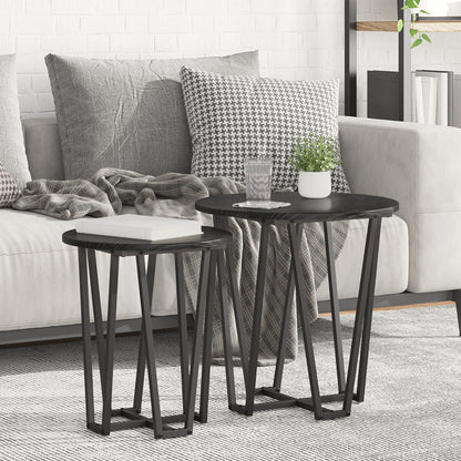 Bijzettafel Set Van 2 - Mdf En Metaal Zwart eiken