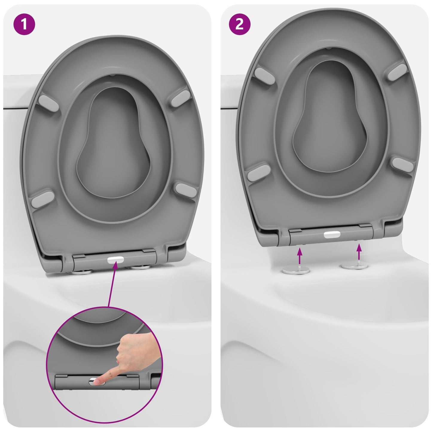 Familie Wc-Bril Met Kindertoiletbril Snelle Ontgrendeling Duroplast Grijs