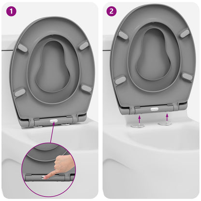 Familie Wc-Bril Met Kindertoiletbril Snelle Ontgrendeling Duroplast Grijs