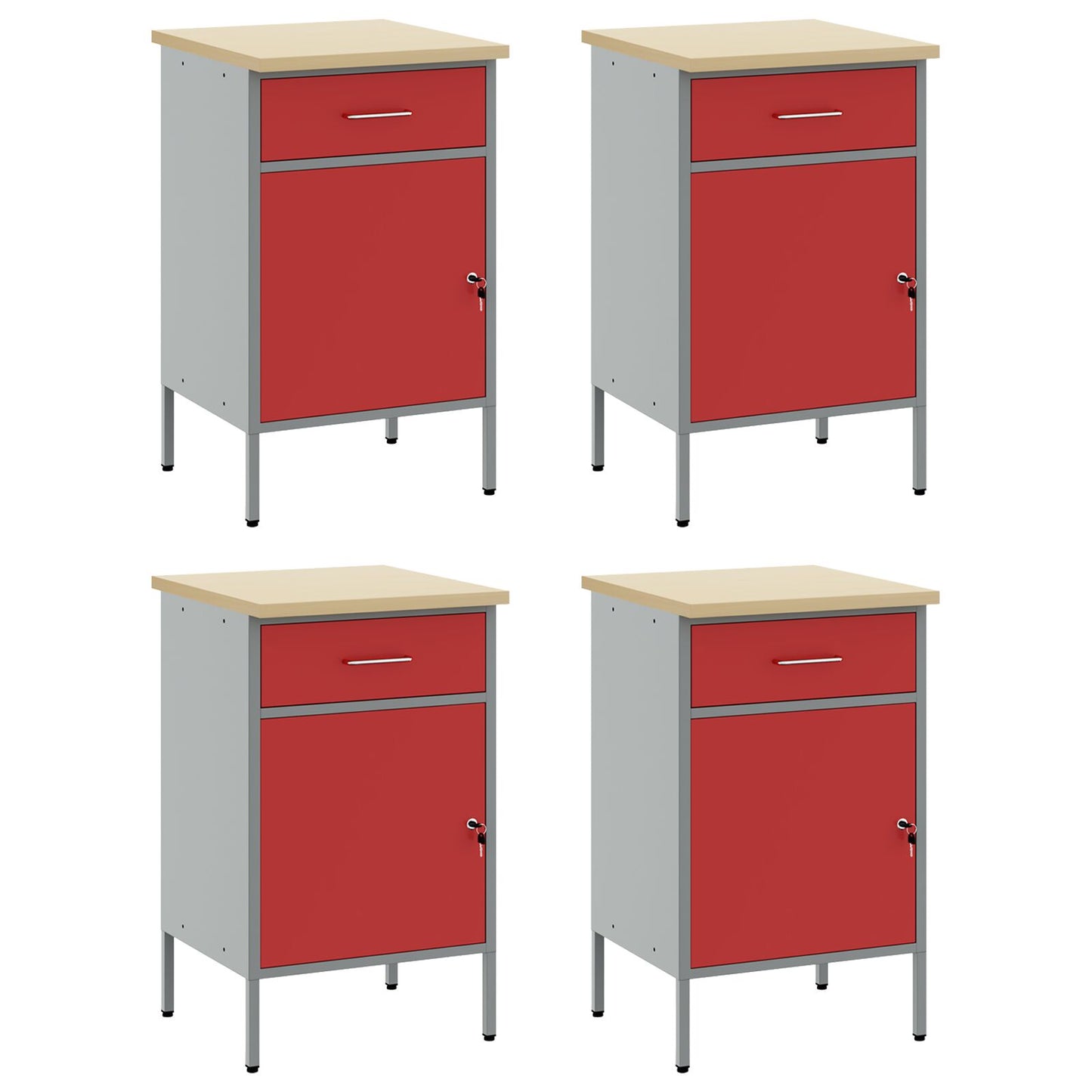 Werkcabinet 4-Delige Set En Grijs Geëngineerd Hout En Staal 4x (84 cm) Rood 4x kast