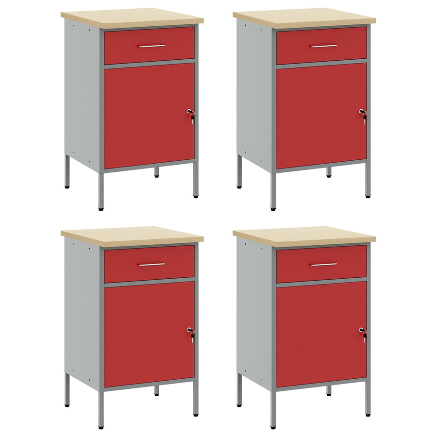 Werkcabinet 4-Delige Set En Grijs Geëngineerd Hout En Staal 4x (84 cm) Rood 4x kast