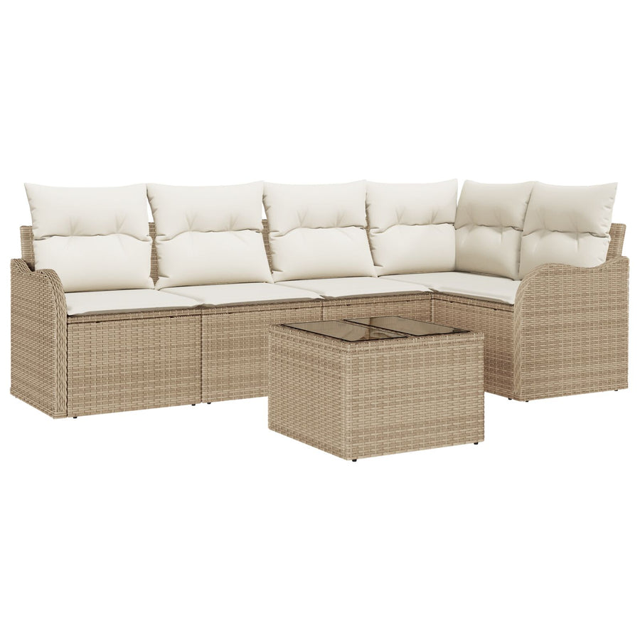 6-delige tuinsofa set met kussens in bruine poly rattan, vidaXL 2-zits tuinsofa met kussens in beige poly rattan