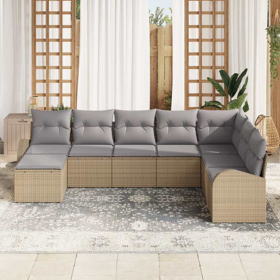 Tuinsofa Set Set Van 8 Beige Rattan En Stof Tuinsofa Set