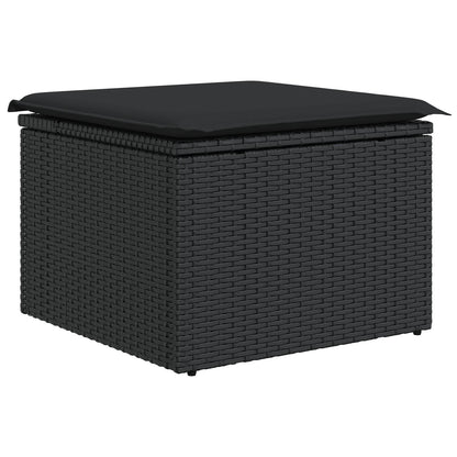 7-Delige Tuin Eettafelset Met Kussens Zwart Poly Rattan Acacia