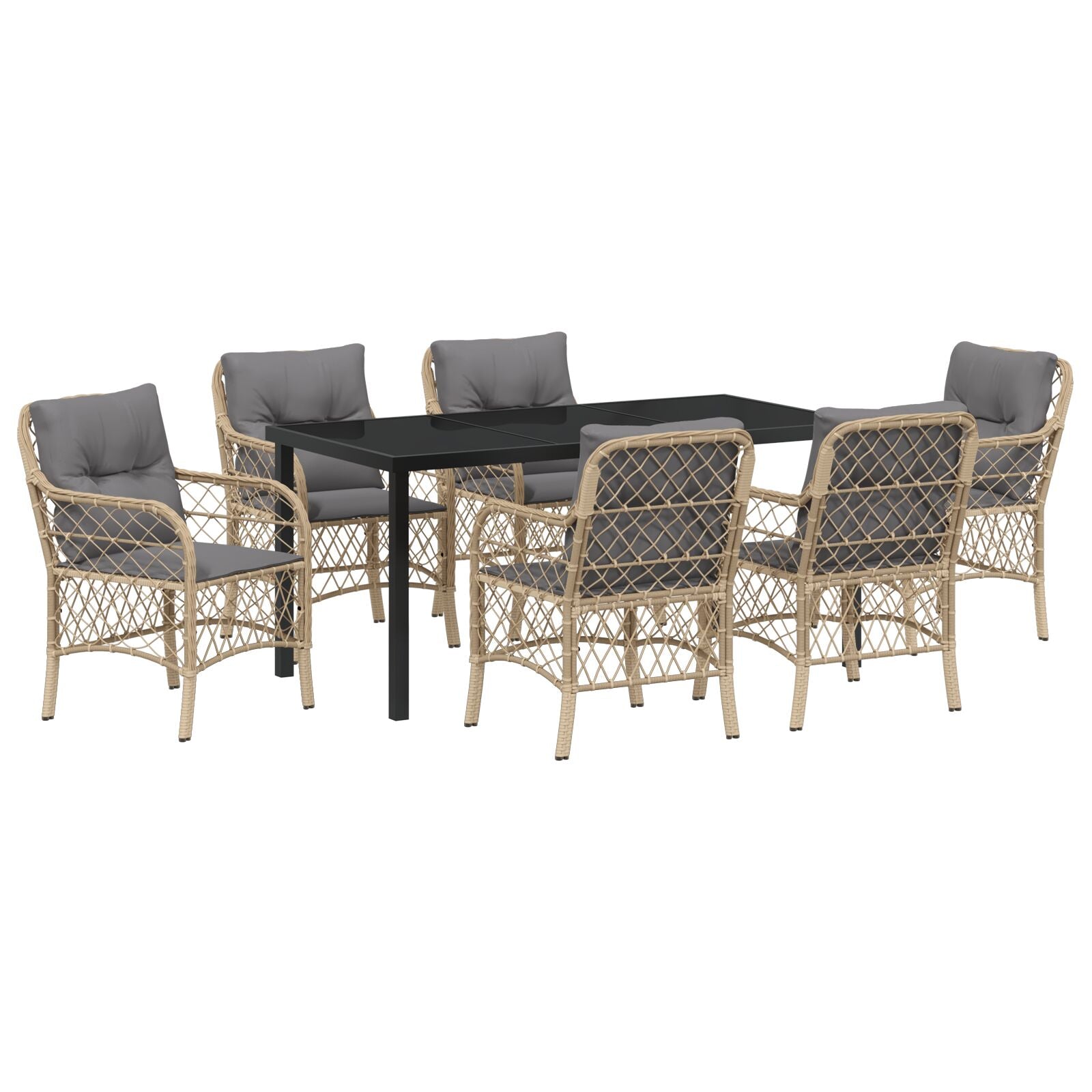 7-Delige Tuindining Set Met Kussens Beige Poly Riet