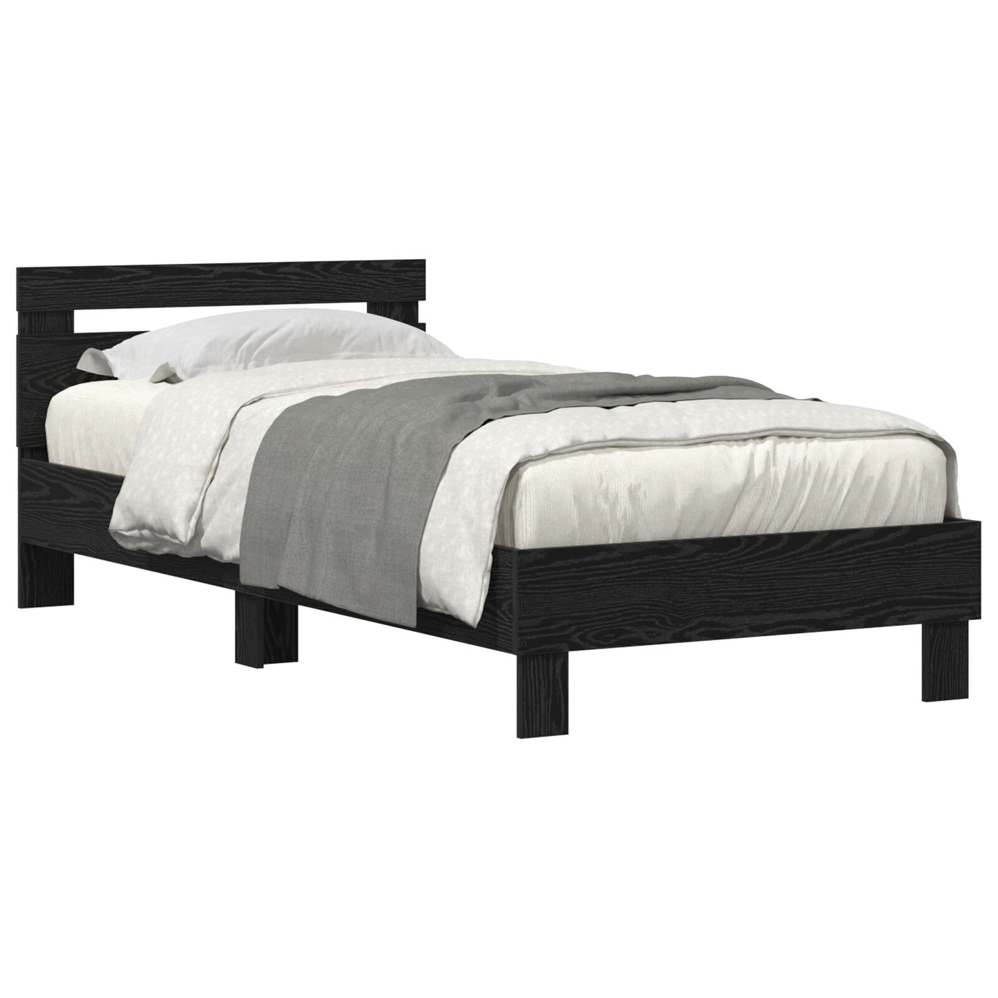 Bedframe Met Led-Verlichting Gefabriceerd Hout Zwart Eiken 90 x 200 cm