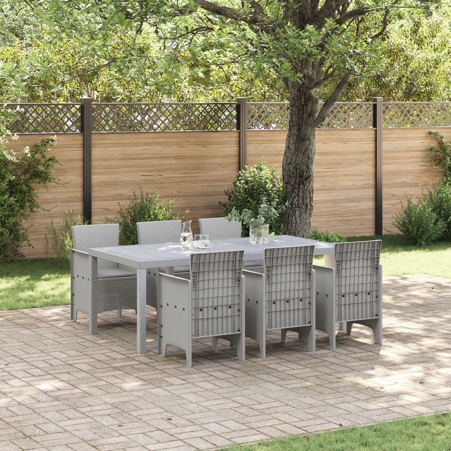 7-Persoons Tuin Eetset Met Kussens Lichtgrijs Poly Rattan