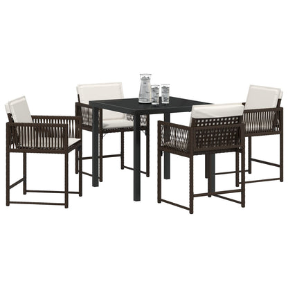 5-Delige Tuindining Set Met Kussens Bruin Poly Rattan