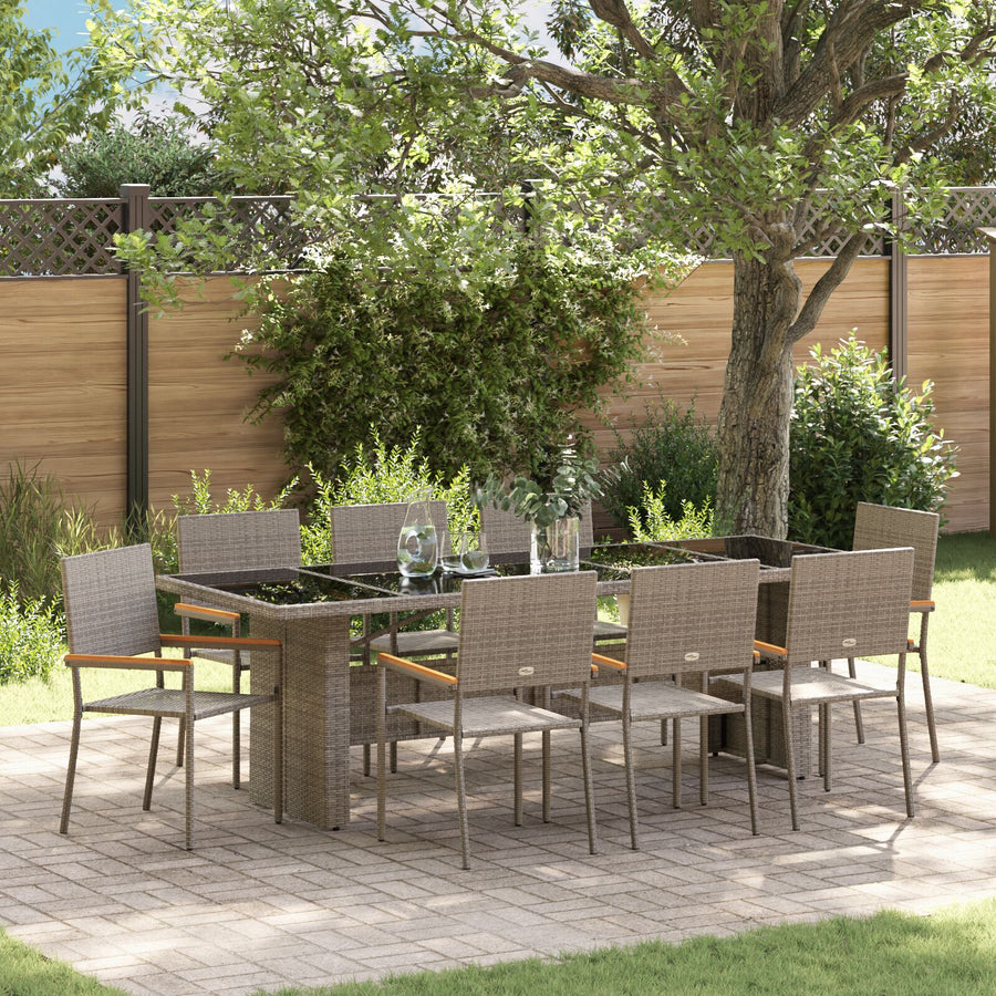 9-Delige Tuin Eethoekset Grijs Poly Rattan Wit