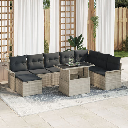 9-Delige Tuin Sofa Set Met Kussens Lichtgrijs Poly Riet