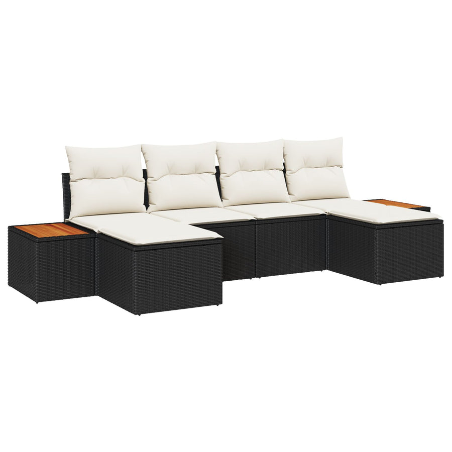 6-Delige Tuin Sofa Set Met Kussens Zwart Poly Rattan Acacia