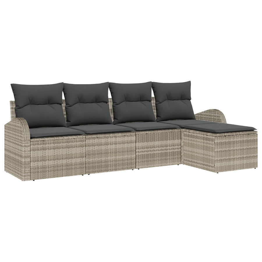 5-Delige Tuin Sofa Set Met Kussens Lichtgrijs Poly Rattan